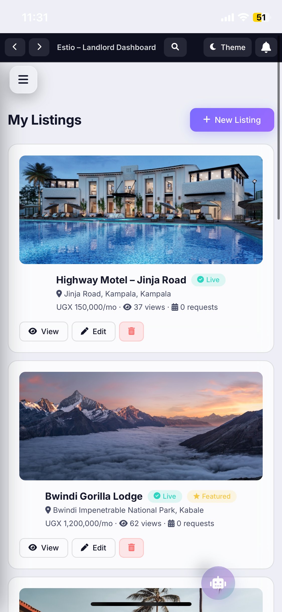 Estio mobile listings
